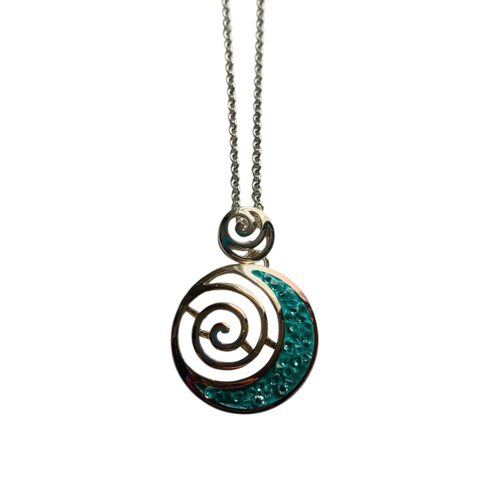 Silver and Blue Spiral Pendant Necklace